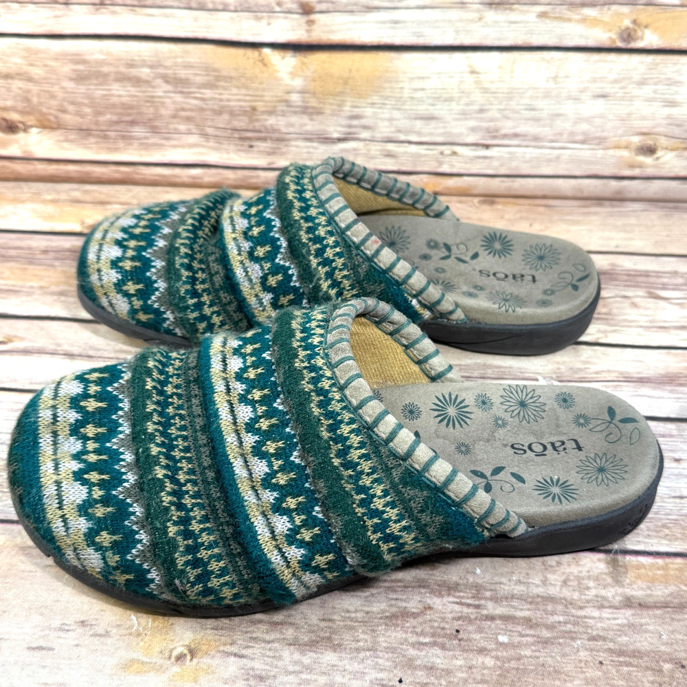 Taos Womens Wooly Green Nordic Fair Isle Slop On Mule Clog Comfort Shoes 8 - Picture 4 of 7